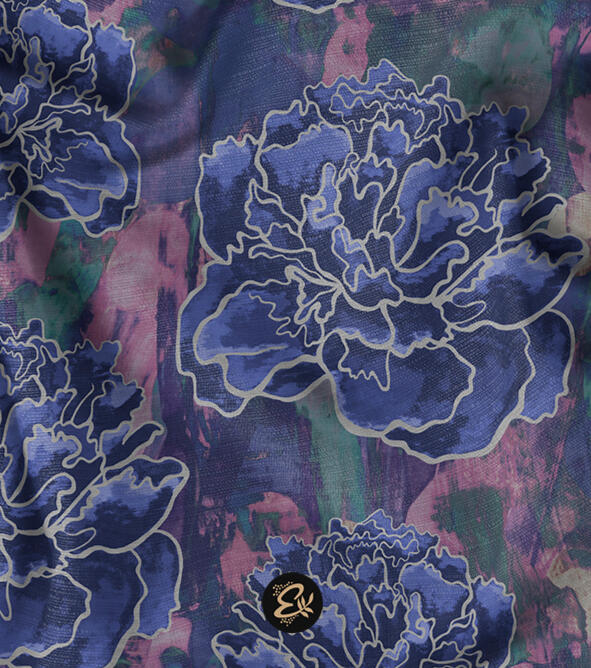 Blue Peonies Pattern Detalailed floral pattern illustration featuring blue peonies on a textured background.