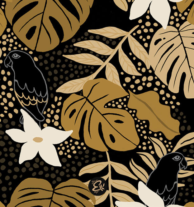 Tropical Parrot Garden A vibrant seamless design featuring lush tropical leaves and colorful parrots